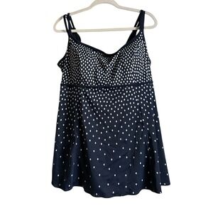 Inches Away Women‎ Size 20W One Piece Swimwear Swim Dress Navy Diamonds Slimming